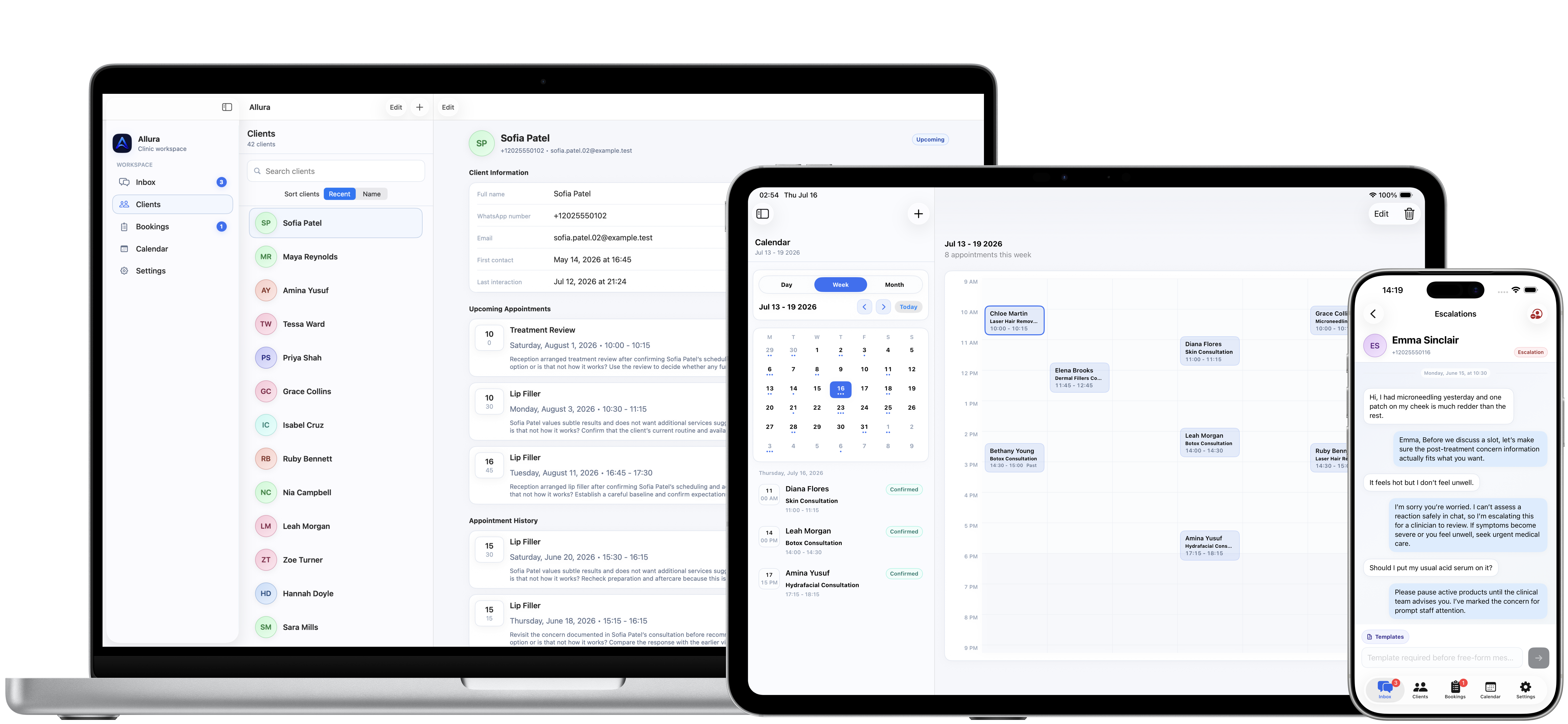 Allura on MacBook, iPad, and iPhone