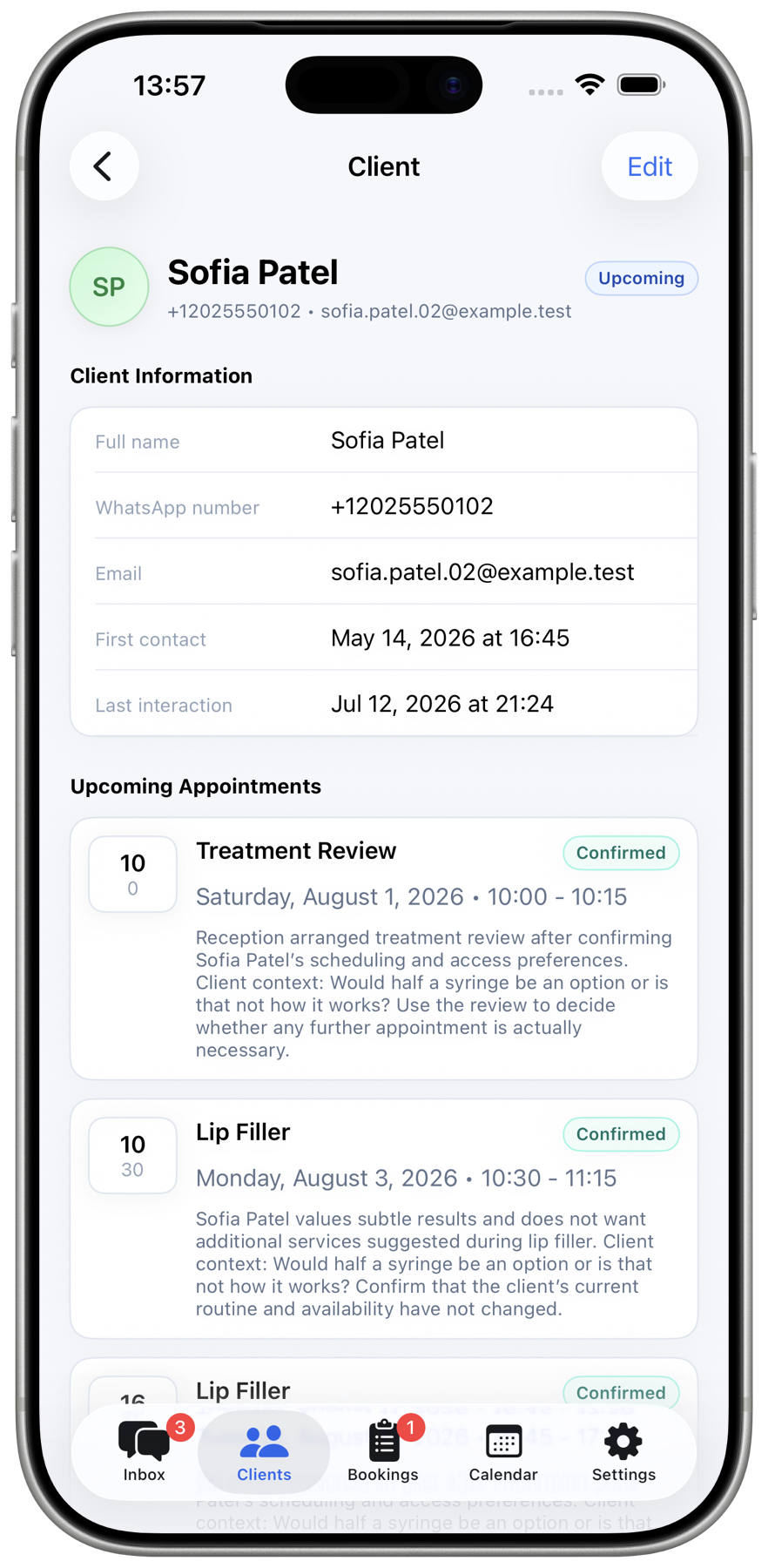 Allura client record view on iPhone