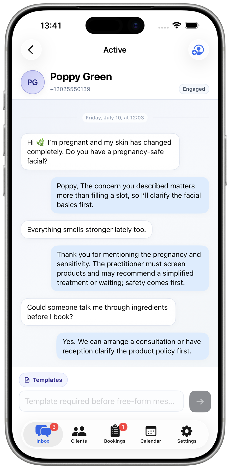 Allura active conversation view on iPhone