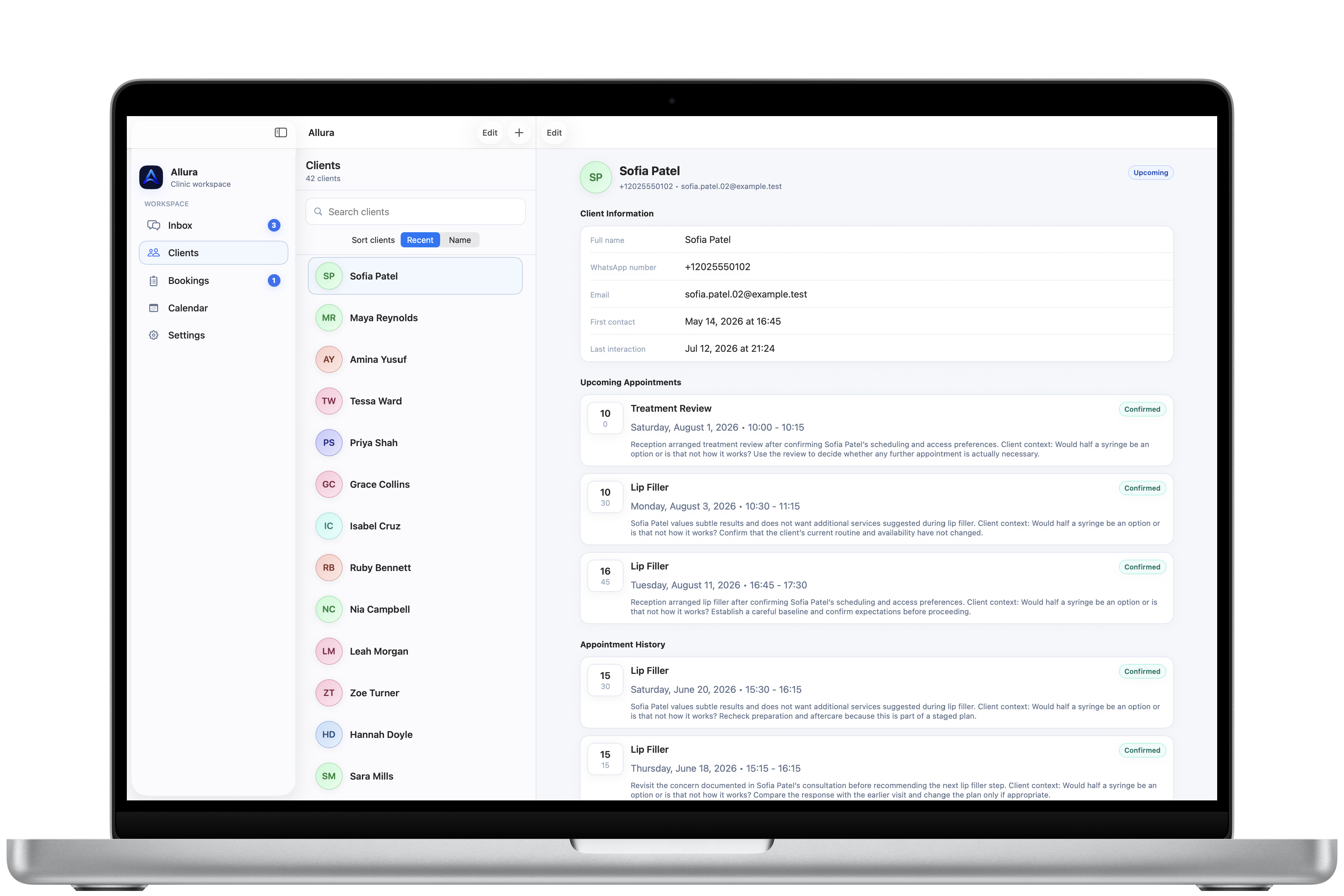 Allura client record view on Mac