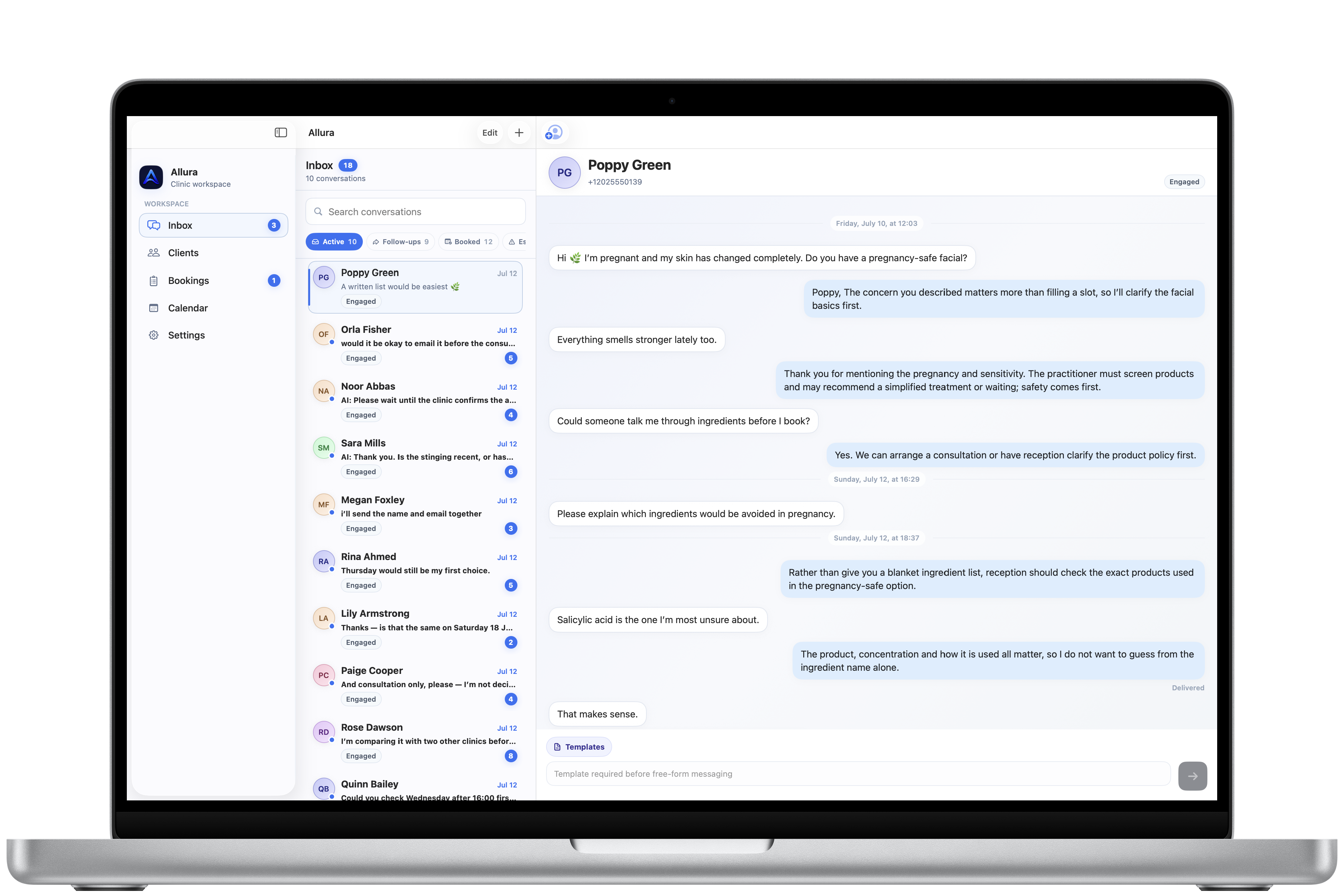 Allura active conversation view on Mac